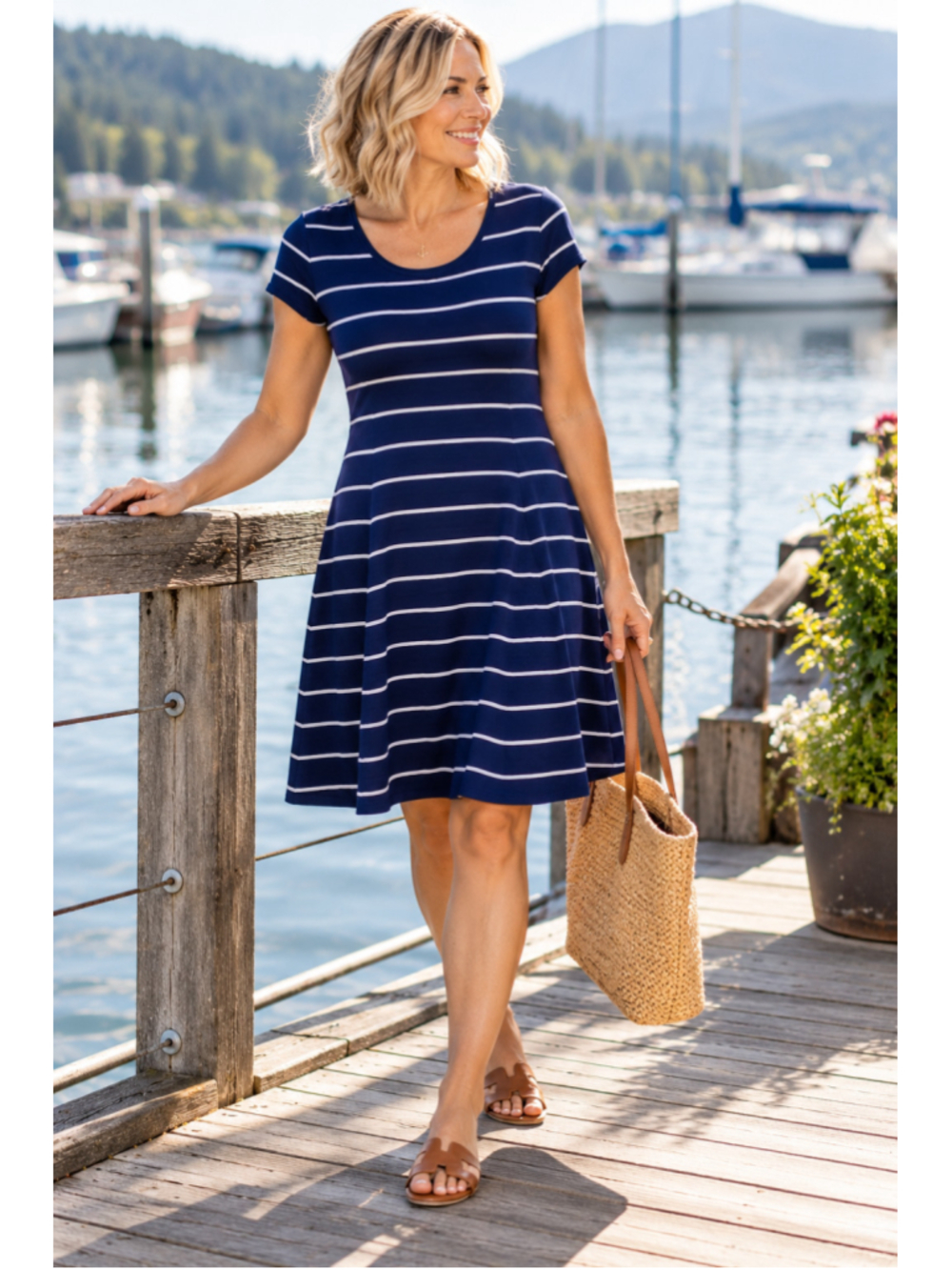 Krimson Klover Blue White Striped Knit Sweater Dress Womens XL Short Sleeve